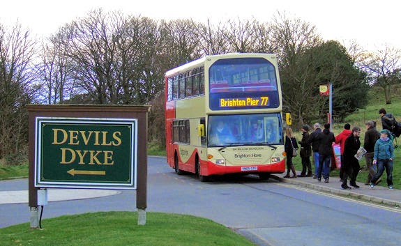 open-top 77 bus on its way to Devil's Dyke